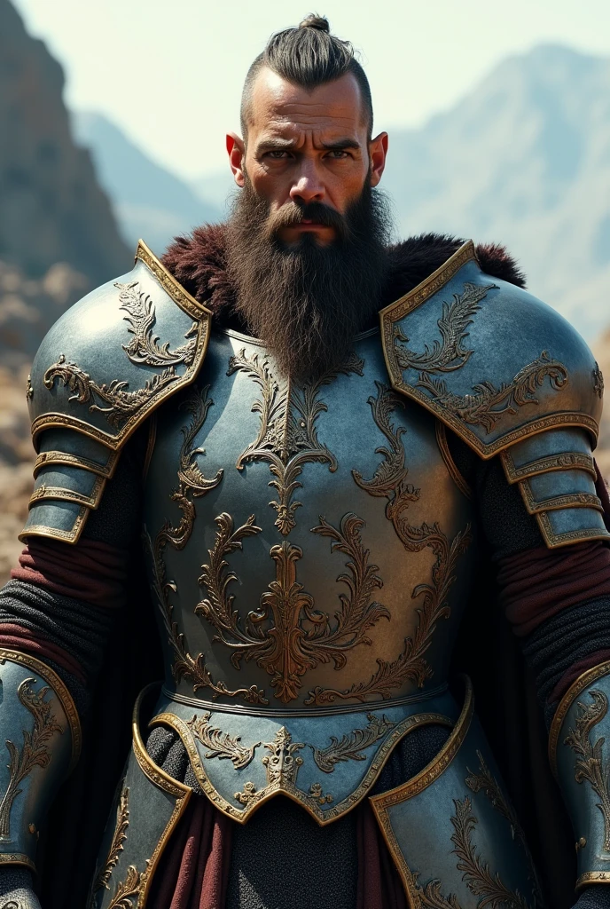 A bearded warrior in armor 