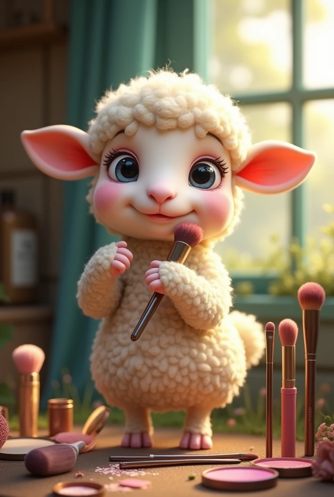 A sheep putting on makeup