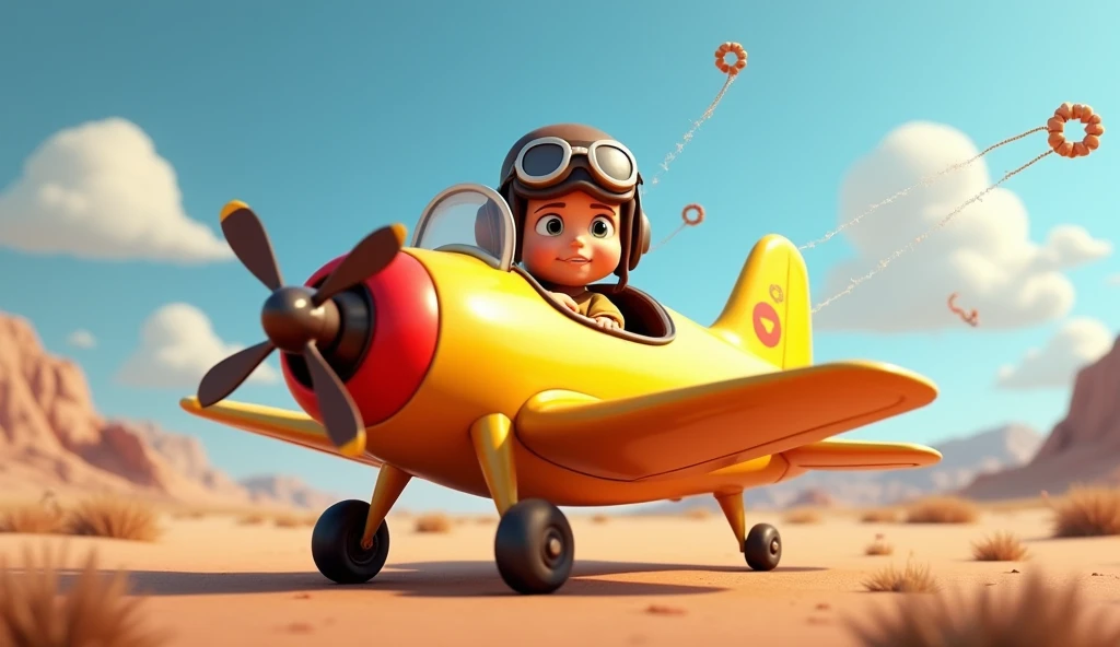 A cartoon boy wearing a pilot helmet and goggles is sitting in a plane that can launch rubber bands., 45 degree viewing angle,The whole plane,The plane is not virtualized,Official Artwork, Official illustrations, Official Art, CG Art, cartoon, Key Art, commercial photo of toys, Airbrush Rendering, Promotional Rendering, Propaganda Art, Mobile game art, Propaganda Art, Dusty Unreal Engine, 3D Animation Movies, Animation movie stills, Official screenshots, ch