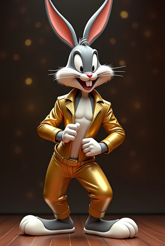 Bugs Bunny(Warner Bros)Doing A Striptease Wearing A Gold Leather Buttoned Up Shirt And Gold Leather Pants