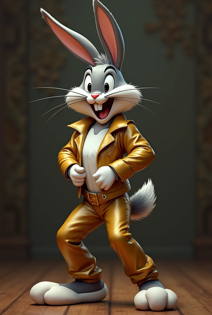Bugs Bunny(Warner Bros)Doing A Striptease Wearing A Gold Leather Buttoned Up Shirt And Gold Leather Pants