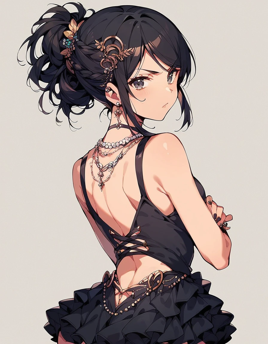 score_9, score_8_up, score_7_up, score_6_up, 1girl,
tsubaki, black hair, updo, hair ornament, necklace, black minidress, looking at viewer, thoughtful face, serious face, from behind, bottomheavy
big ass
  