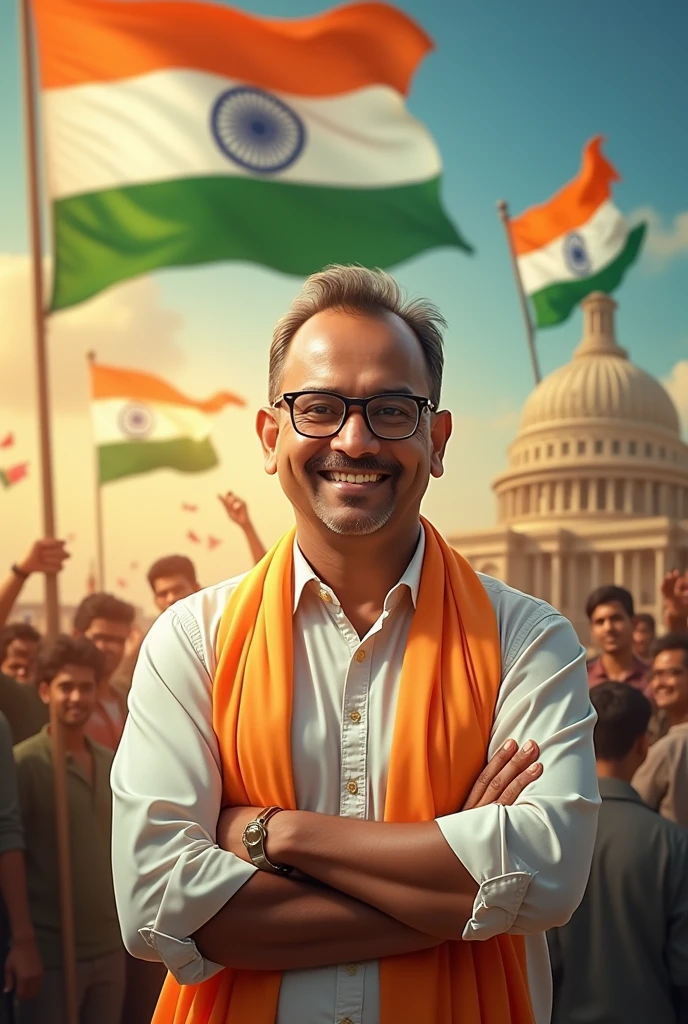Generate an image message to wish everyone this Independence Day from personal behalf of Ramesh Agarwal and on behalf of Swastik Trading with including of very short informal message in the picture and clear bigger font tag in the picture of Ramesh Agarwal and Swastik Trading Company