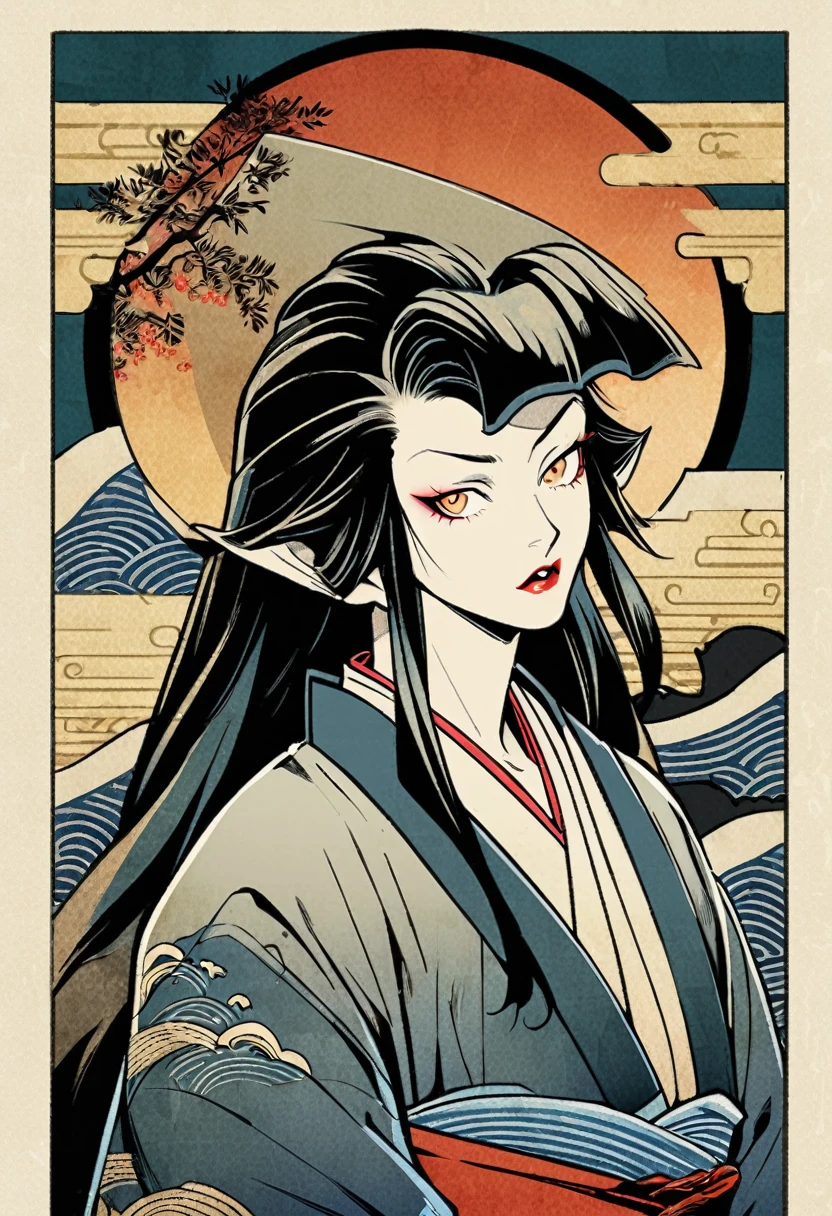Draw in the style of Ukiyo-e,1 noble vampire