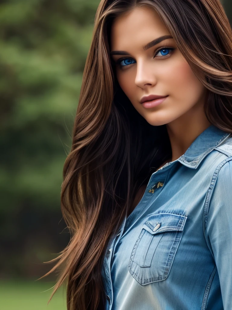 (Better image quality) a beautiful 24-year-old woman with long brown hair and blue eyes ;very atractive.