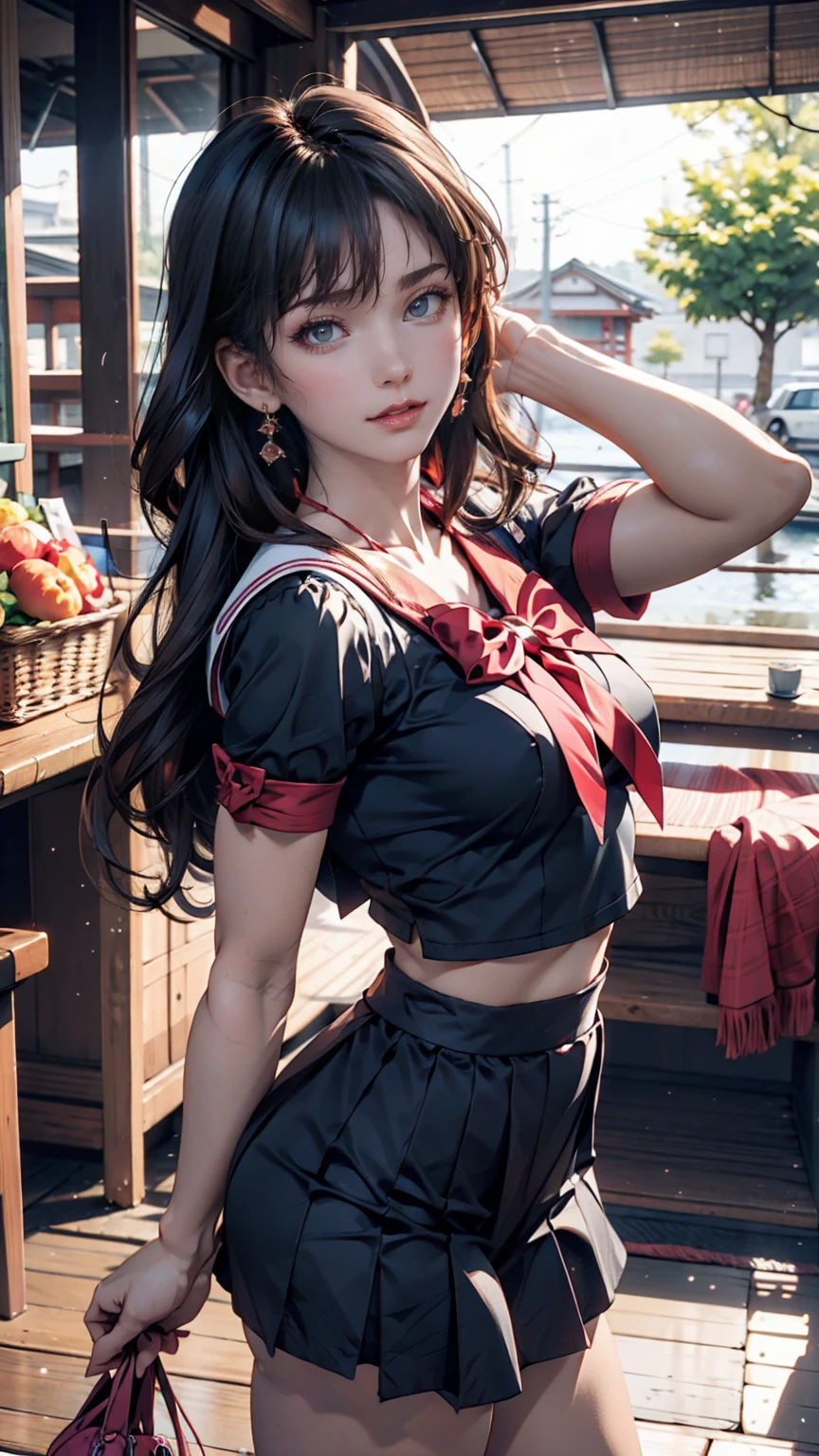 19-year-old female、Sailor suit、Xin Haicheng、Sparrow door lock、Old wooden door in ruins、Waterlogged、blue sky、Have a small chair for your child