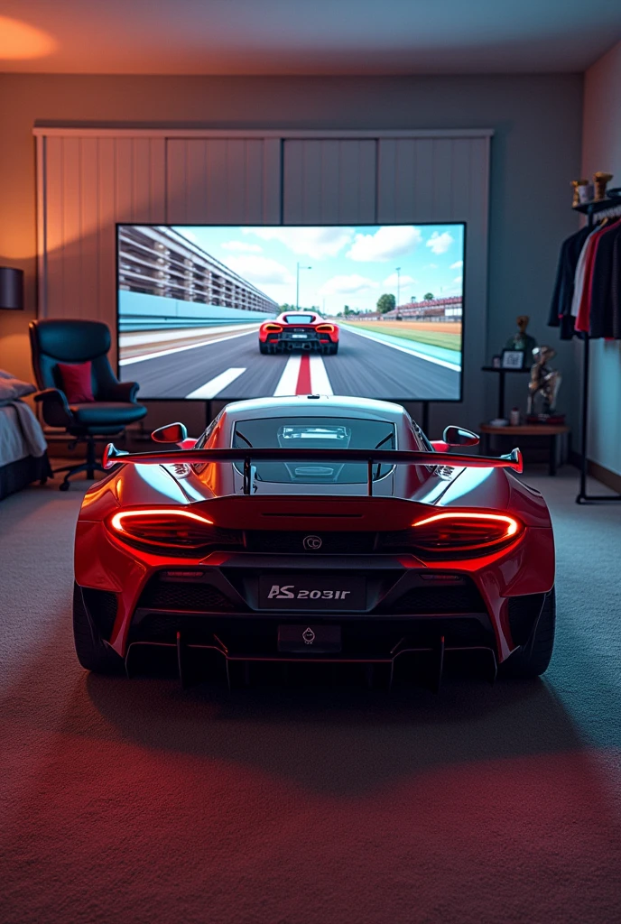sports car, racing simulator, bed, closet, chair, room, racing car, pictur racing e, figure car