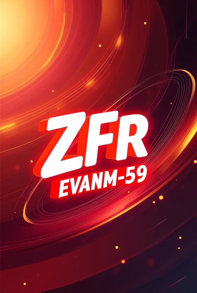 Un fond rouge et dorée en dégradé avec des petites lignes noires et une inscription qui dit ZFR EVANM-59, les lettres colorés en rose clair et blanc et des néon jaune 