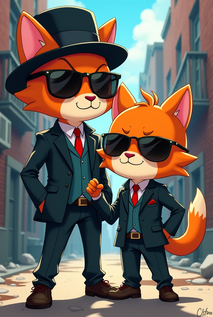 Personagens gumball watterson e darwin watterson (da serie animada: o incrivel mundo de gumball) vestindo roupas no estilo gangster estilo de arte: anime