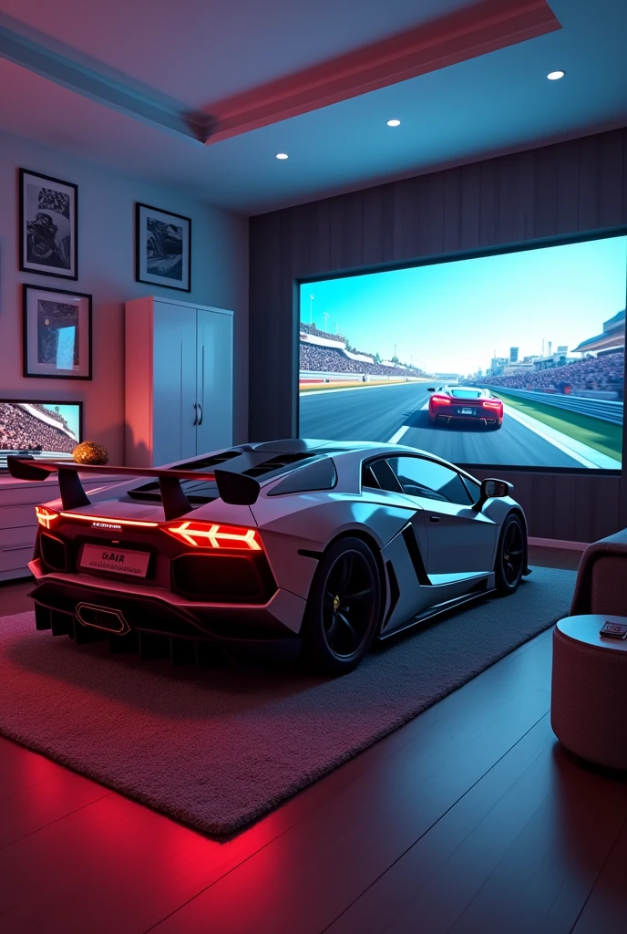 sports car, racing simulator, bed, closet, chair, room, racing car, picture RACING