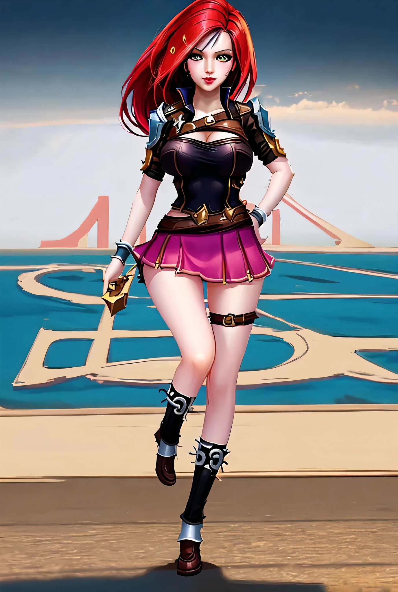 (katarina league of legends), super short skirt, looks seductive, posse sexy, high resolution, super detaill, 8k, (( Overview))