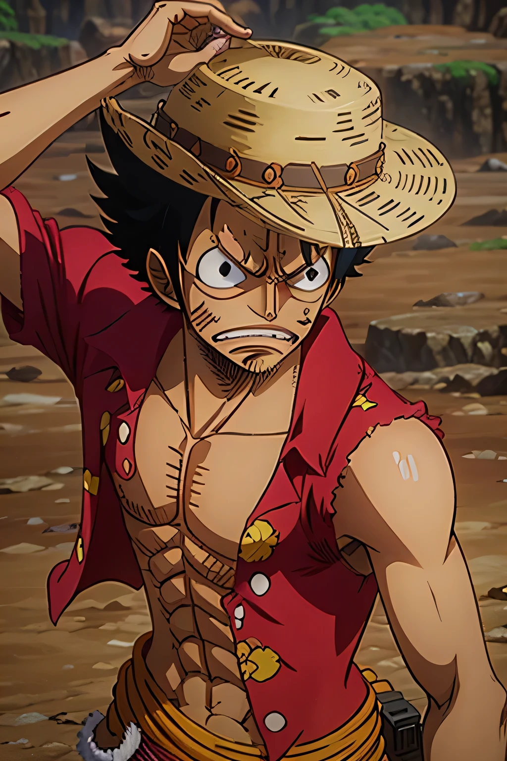 A bounty hunter unlike any other, in the style of the One Piece character, Monkey D. Luffy.