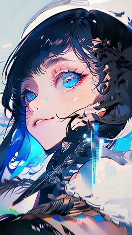 High resolution、sharp lines、、Beautiful face、Well-formed face、、slender、Futuristic black sword、Heavy equipment、Bondage、fine hair、Hiding one eye with hair、Sharp Eye、Jewel-like eyes、White background、Fantasyな色彩、Near future、Facing forward、Small face、Small breasts、Attractive lips、whole body、Long legs、From head to toe、Beautiful legs、They are equipped with weapons.、Armament、A serious face、Black boots、Character portrait、Sharp lines、Clear line art、Standing with your legs apart、cool、Cool pose、Near-future equipment、Character portrait、The size of the girl in the picture、Black clothes、A more human-like outfit、A body that's youthful and feminine、9 heads、Clothes that combine futuristic and Japanese styles、Mr.々Hair color、Mr.々Hairstyle、Shape your face、Fantasy、Head to Knee、Blue and green light、