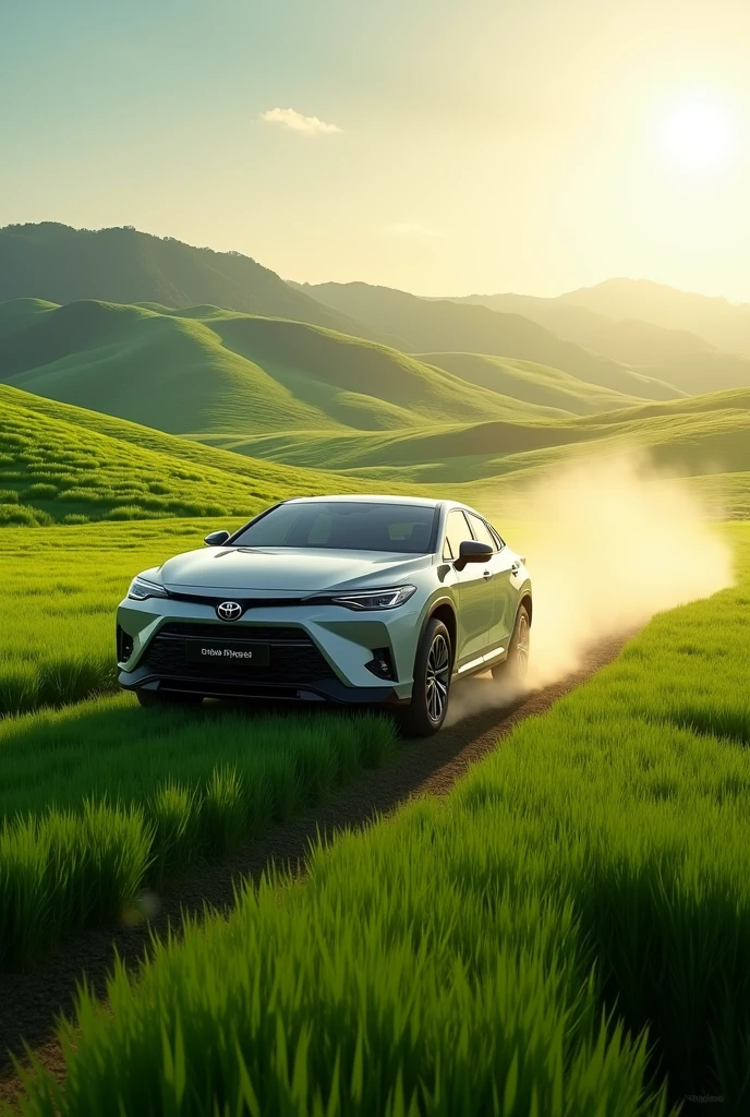 Toyota car driving in chub Phong field