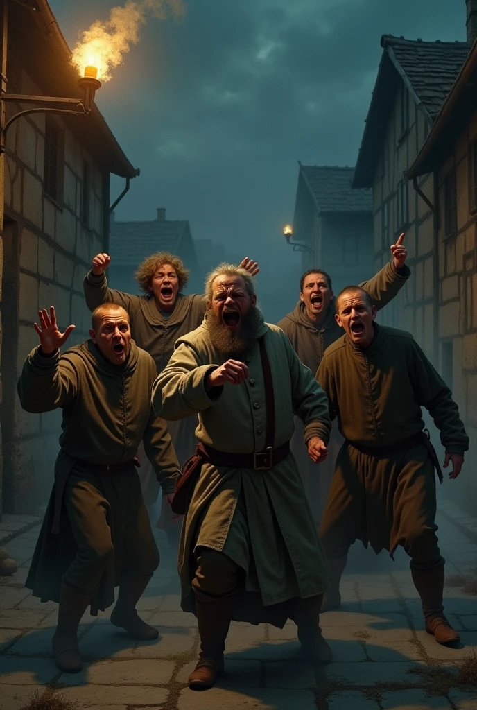 Collective hysteria of 5 people, old-time scenery and at night, 1500's