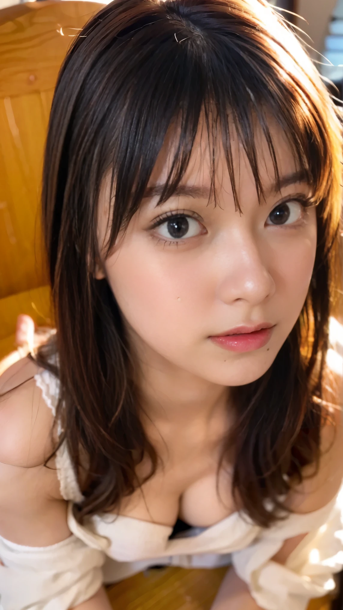 ((Extremely precise and accurate anatomy:1.0)), (photo Realistic:1.4), (hyper Realistic:1.4), (最高品質のRealisticな肌の質感:1.4), (Improvement of quality:1.4), (Enhances the beauty of skin texture:1.1), Clean and glowing skin, mesh, thin:1.2, (Realistic:1.3), Realisticなライティング, (Smoother lighting:1.05), (Improving the quality of cinema lighting:0.9), Backlight, A gentle light for your face, Ray Tracing, (Bright light:1.2), 32K, One Japanese woman, fine grain, Detailed face, (Film Grain:1.1),(Accentuates body lines:1.1), High resolution, Natural look, Kind eyes, Improves hair quality, Delicate light and shadow, Transparent muscles, Graceful pose, Beautiful Eyes, Sharp details, Soft light reflection, Beautiful contours, Delicate skin tone, Fine hair texture,Cute Japanese Women Photos, Little Woman, 20-year-old, Beautiful and perfect face, brown, Beautiful Face,