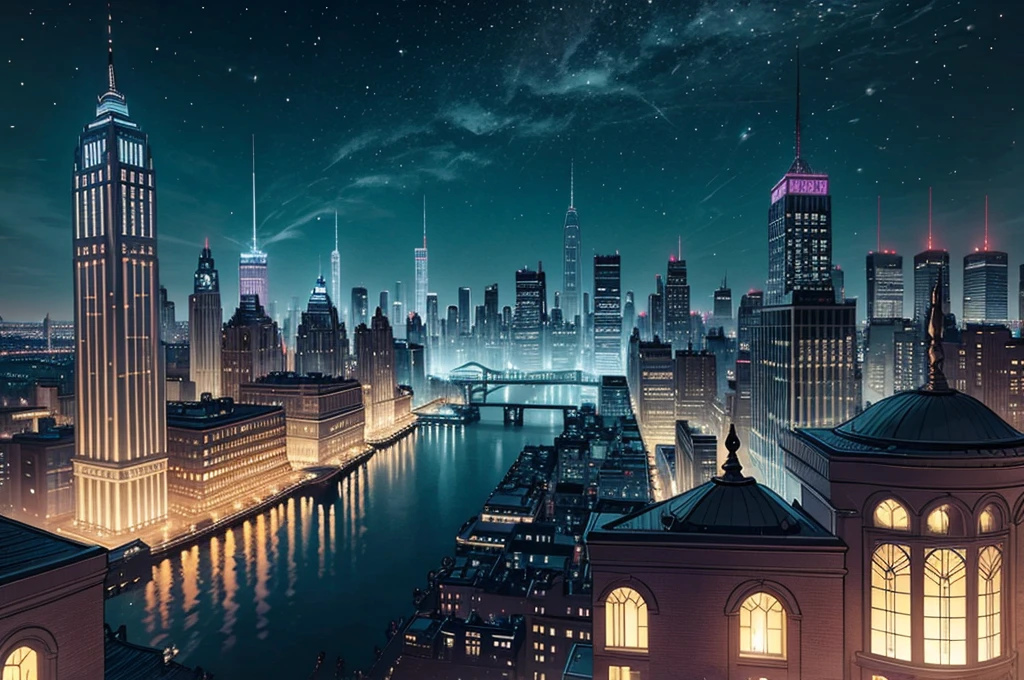 view of gotham city, midnight