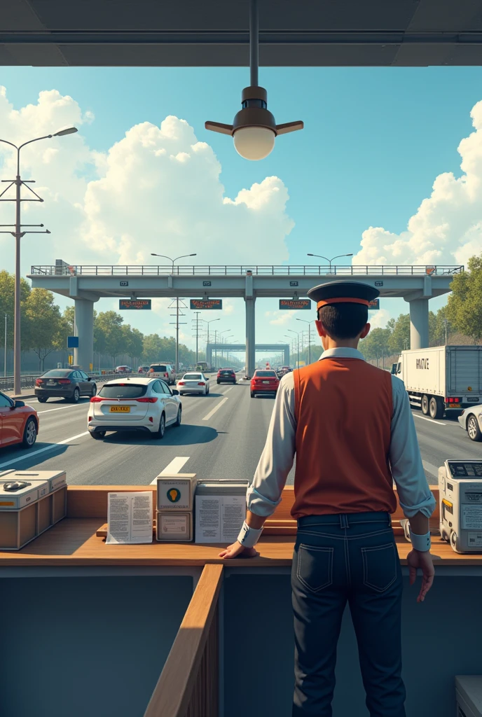 Create a text that is Simulator style and put in the text "Toll collector simulator" and that it be careful and toll