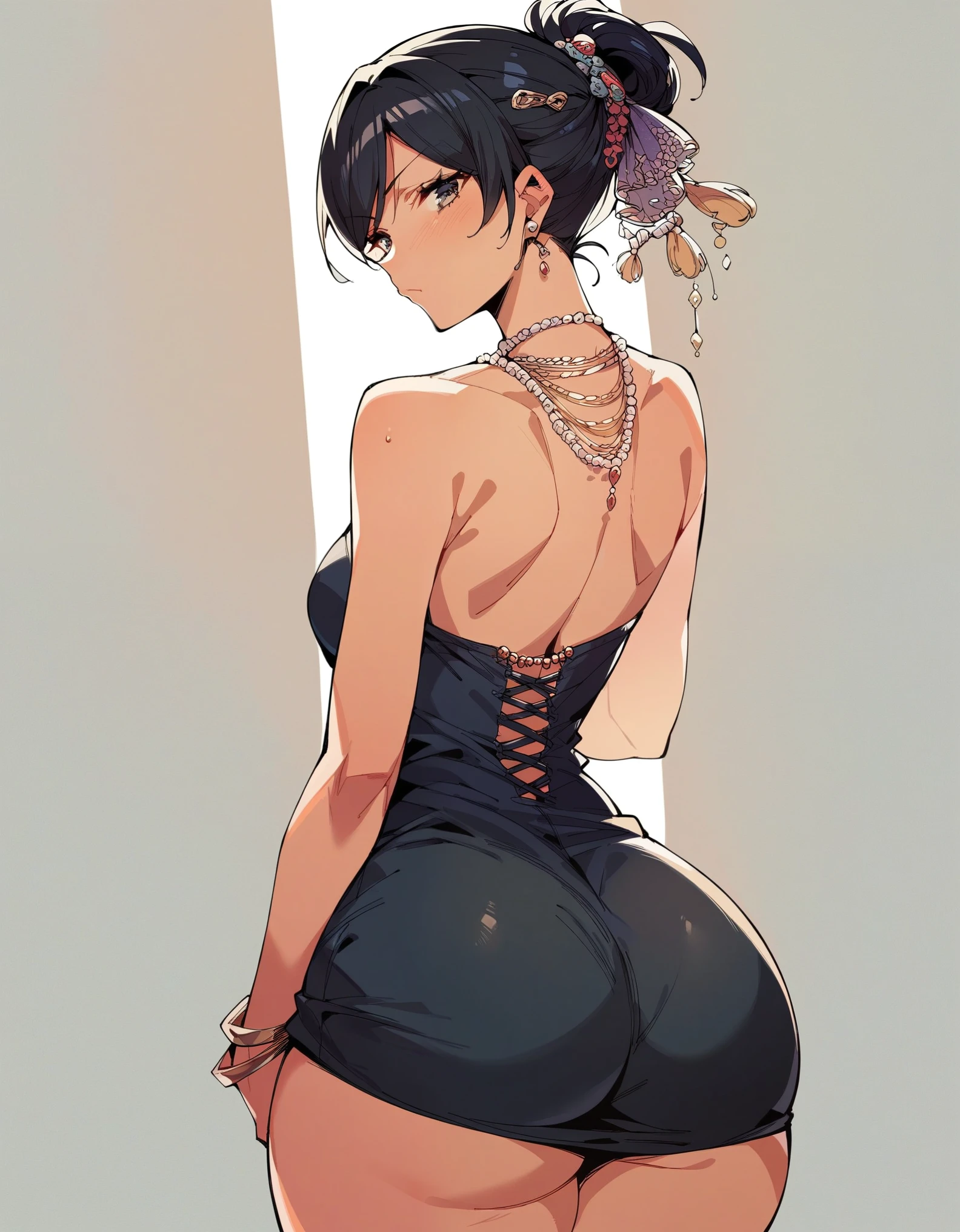 1girl,back view, solo, upper body, facing viewer, ((looking at viewer)), smile,glasses,short hairs,see through cat girl,black stockings, Squatting,Spreading legs,cat ears, thong, cat tail, cameltoe