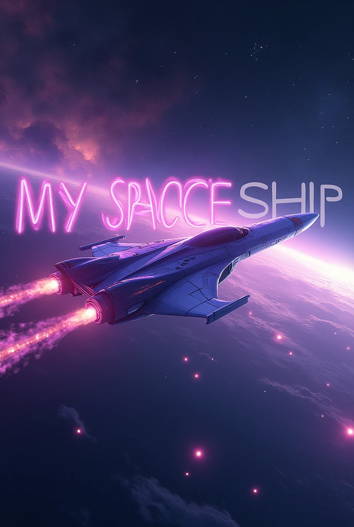 Make an image of a spaceship
;and some water letters that say "My Spaceship"purple pink For a song cover