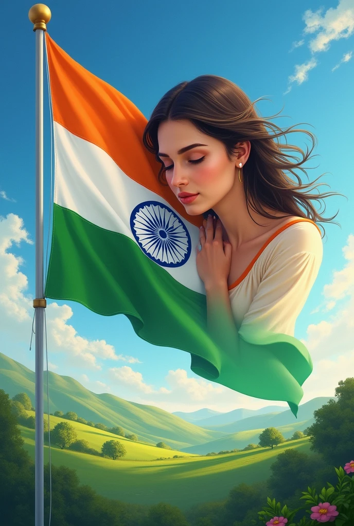 Indian flage with Mother