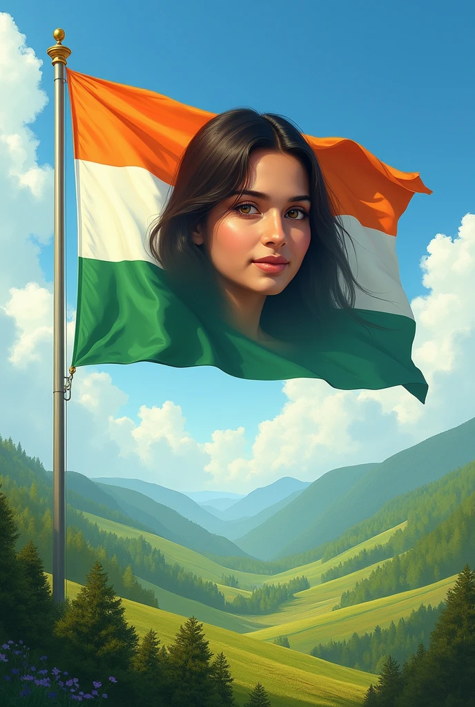 Indian flage with Mother