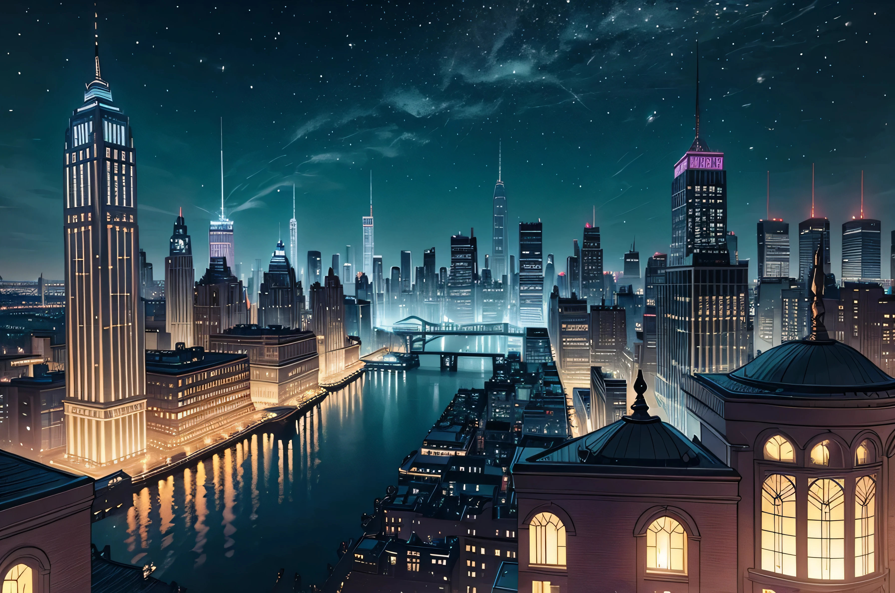 view of gotham city, midnight