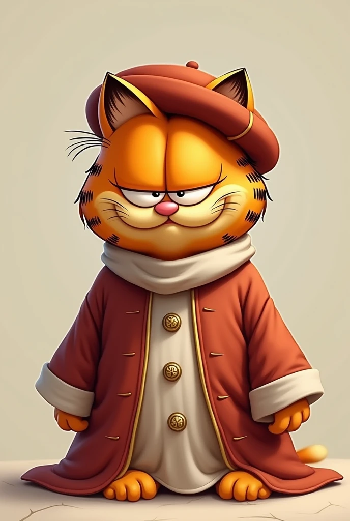 Garfield wearing a beret and a Don Bosco style robe