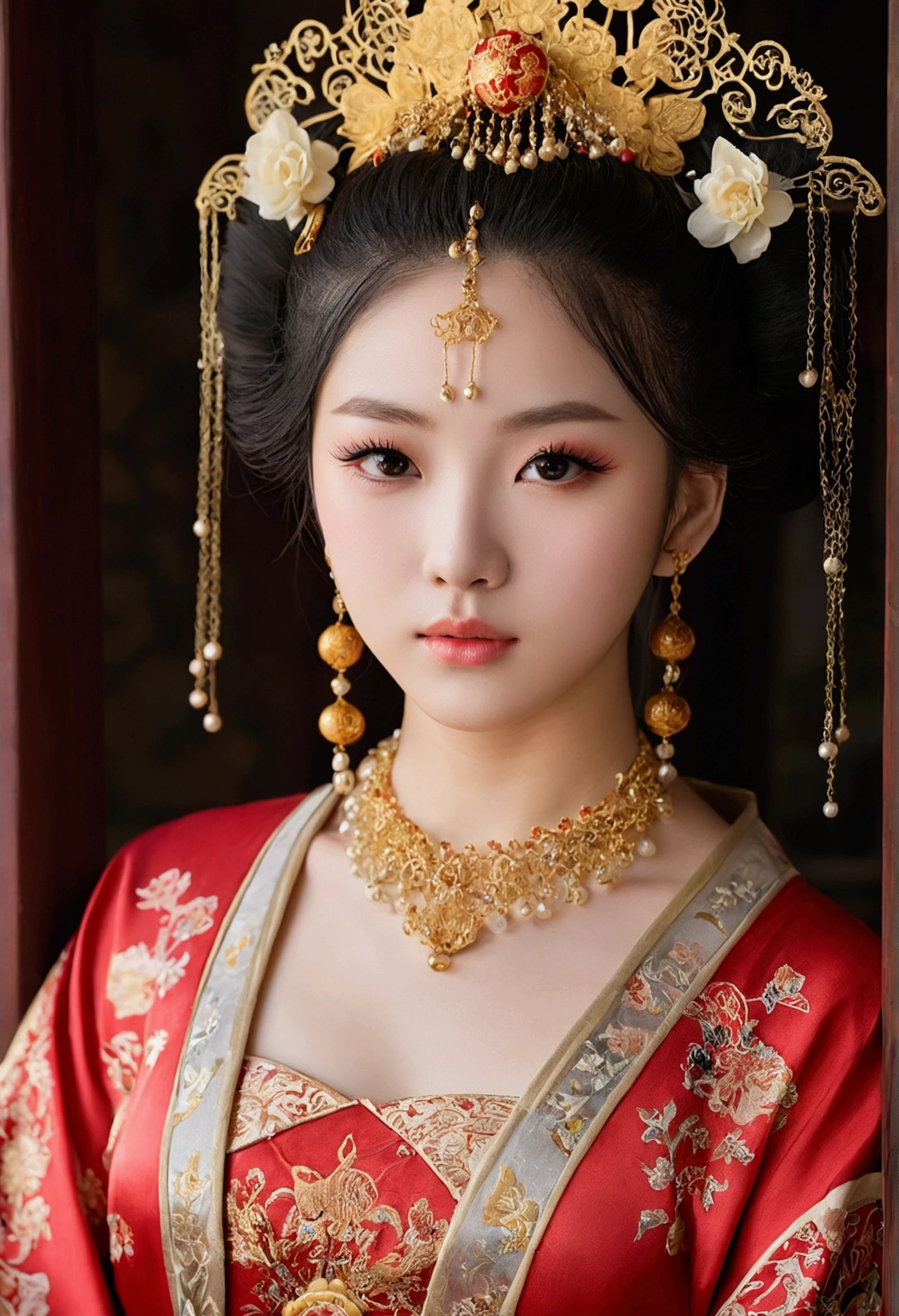 god々A beautifully and gorgeously decorated courtesan,She is a very elegant and beautiful 18-year-old girl.. Her face is richly decorated.