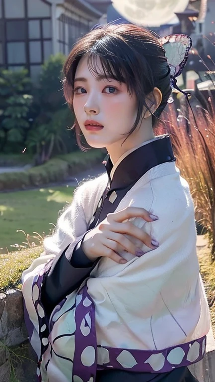 Moisturize skin, (Purple Eyes: 1.4), Perfect body, (Adult female body), Embarrassed expression, Shy, Shy, No eye contact,
rest,
,Bright red lipstick,
rest,
(Long bangs at both ends: 1.2),(Purple Tips),
rest,
((masterpiece+best quality+high resolution+Very detailed)), (whole body: 1.2),symmetry, One hit,
rest,
(Butterflies flying), (Wind Blow),(Combat stance: 1.4),((A huge full moon in the sky)),
rest,
(Xiaodie Ninja: 1.3),dignified,