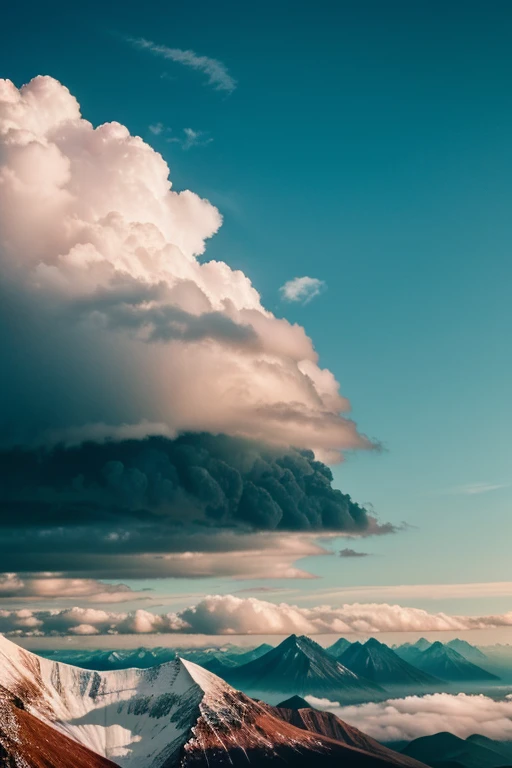 A nature mountain and cloud on mountain in three colour upper color is red, bottom is green and middel is white color cloud