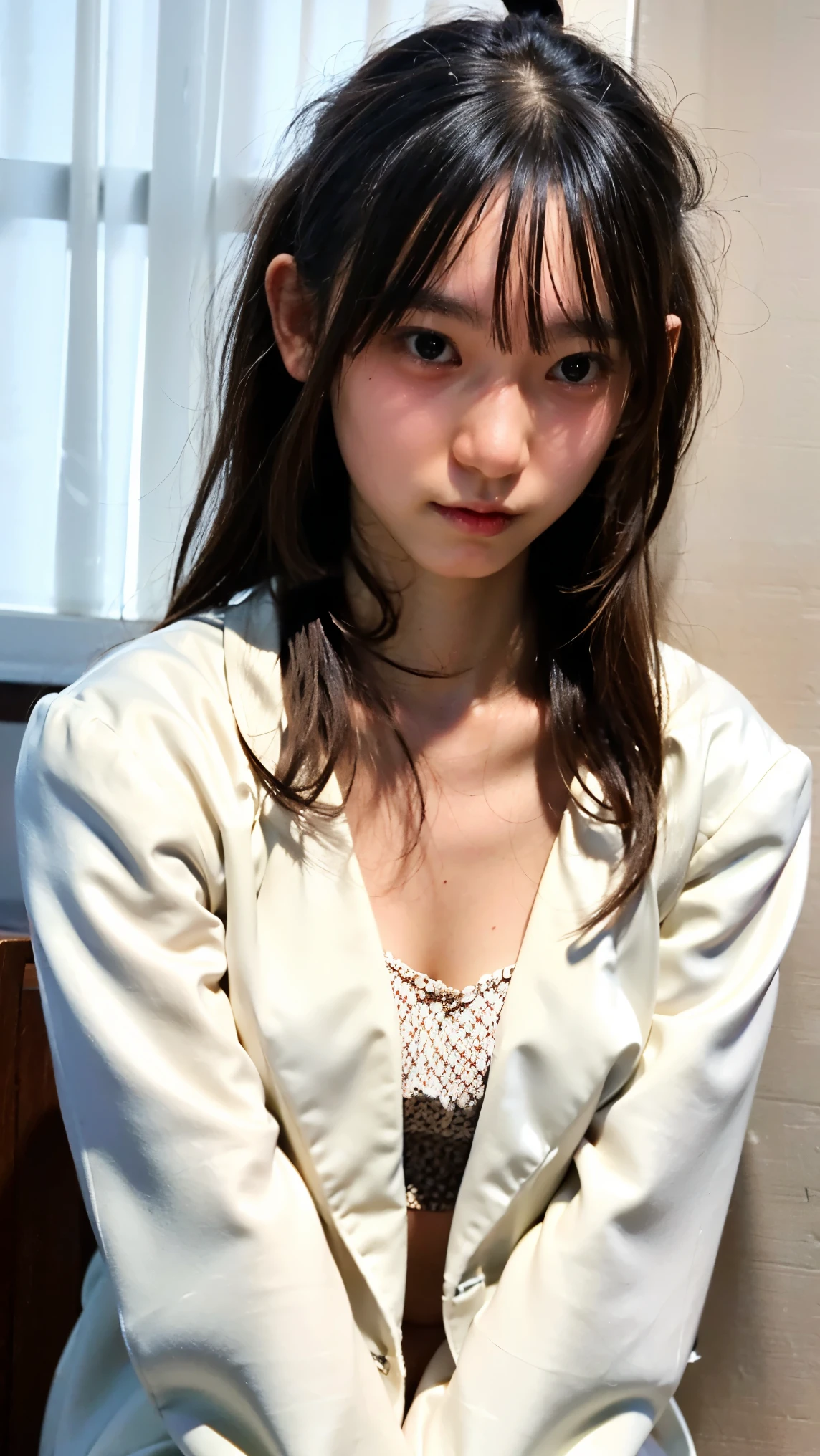 ((Extremely precise and accurate anatomy:1.0)), (photo Realistic:1.4), (hyper Realistic:1.4), (最高品質のRealisticな肌の質感:1.4), (Improvement of quality:1.4), (Enhances the beauty of skin texture:1.1), Clean and glowing skin, mesh, thin:1.2, (Realistic:1.3), Realisticなライティング, (Smoother lighting:1.05), (Improving the quality of cinema lighting:0.9), Backlight, A gentle light for your face, Ray Tracing, (Bright light:1.2), 32K, One Japanese woman, fine grain, Detailed face, (Film Grain:1.1),(Accentuates body lines:1.1), High resolution, Natural look, Kind eyes, Improves hair quality, Delicate light and shadow, Transparent muscles, Graceful pose, Beautiful Eyes, Sharp details, Soft light reflection, Beautiful contours, Delicate skin tone, Fine hair texture,Cute Japanese Women Photos, Little Woman, 20-year-old, Beautiful and perfect face, brown, Beautiful Face,