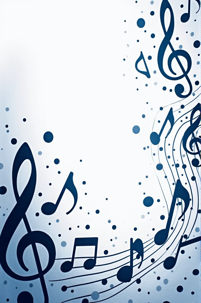 a white t-shirt design that features different dark blue musical notes and a solid effect decorating the shirt