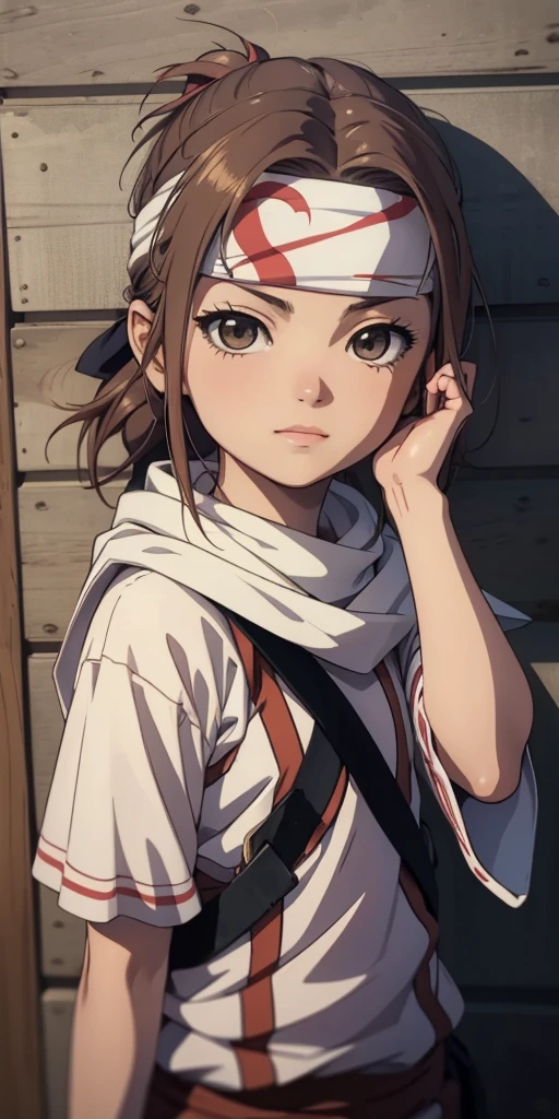 beautiful child standing next to wall 6ar old bandana on forehead portrait (child) face cute very cute child (misaka mikoto) (love) (happy)