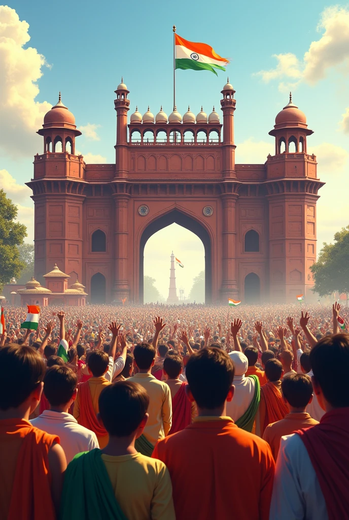 independence day  lot of Indians gathered in front of red fort to host indian flag



