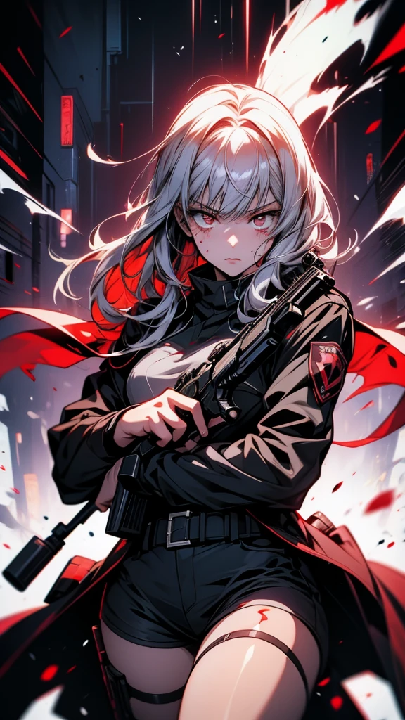 With a gun、An anime with a blood-splattered camera, Anime Moe Art Style, gapmoe Yandere, Female Action Anime Girl, With a pistol, Girls' Frontline style, from Girls' Frontline, The finer details. Girls' Frontline, I also make fan art, Yandere, Girls' Frontline cg, High quality anime art style, Violet Battlefield Theme, Girls' Frontline, Anime Style 4k