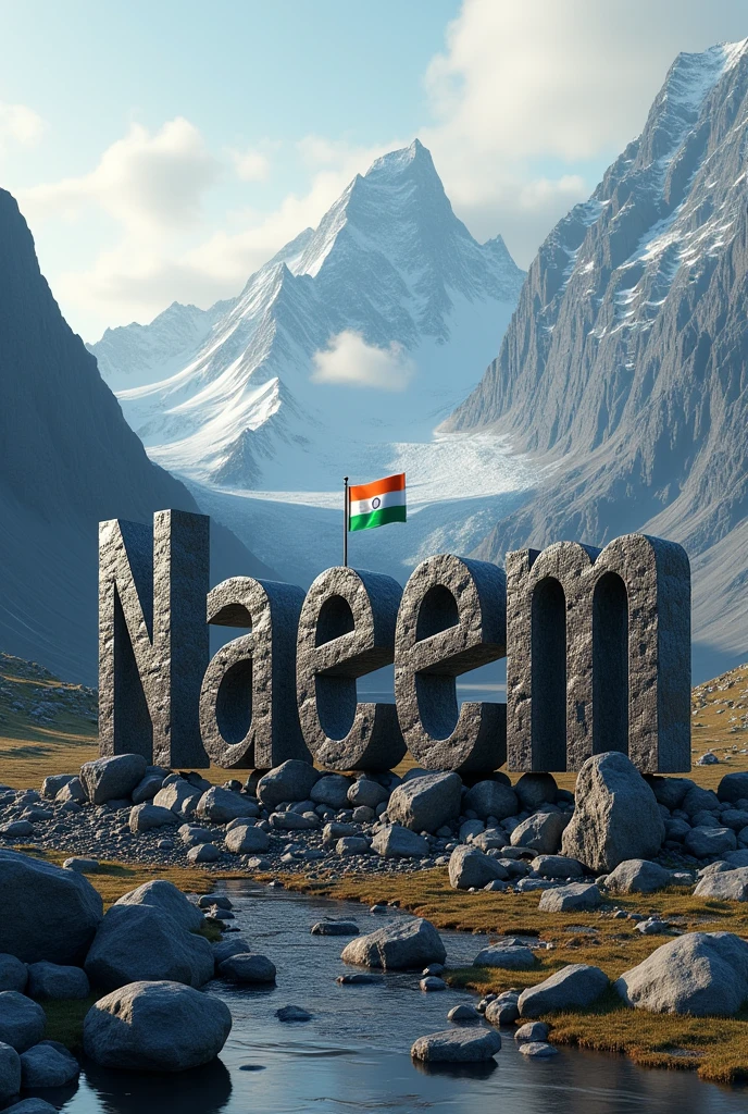 15 August a big iceland and stone type 3d name "Naeem" Indian flag
