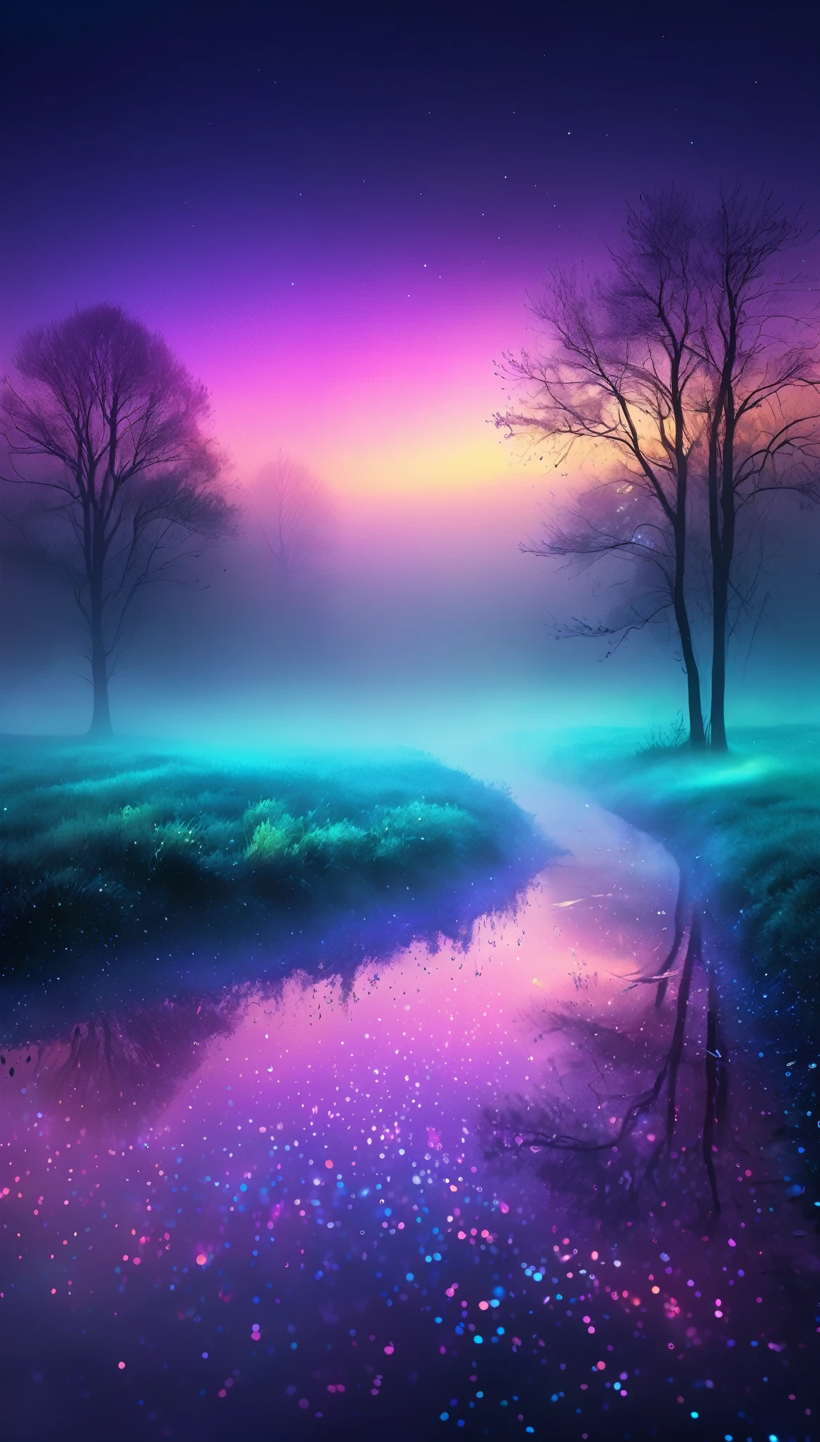 mysterious fog, iridescent, neon dust, shading effects, gradation magic effects, foggy filter effects, glitter effects, graphic CG digital art