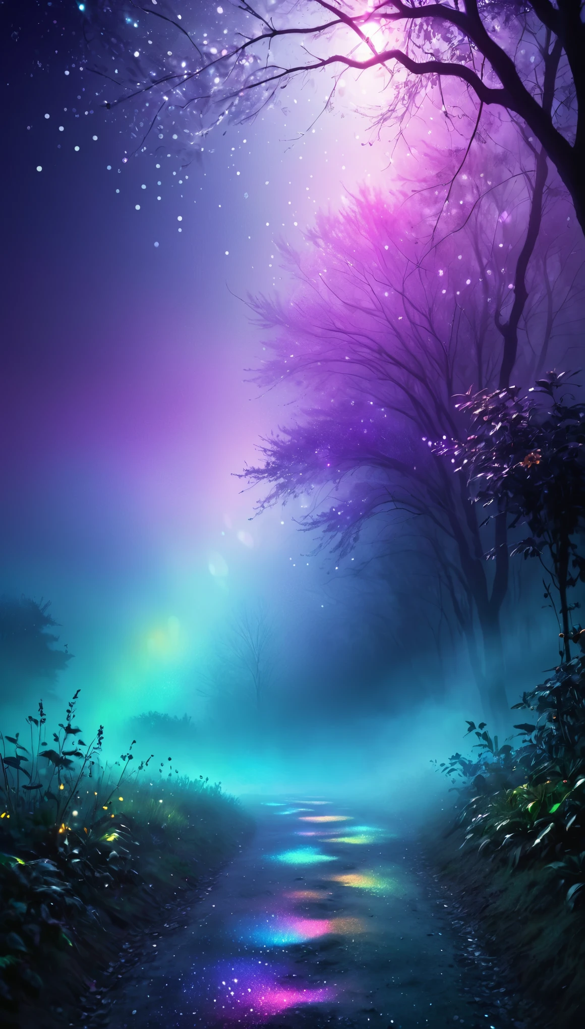 mysterious fog, iridescent, neon dust, shading effects, gradation magic effects, foggy filter effects, glitter effects, graphic CG digital art