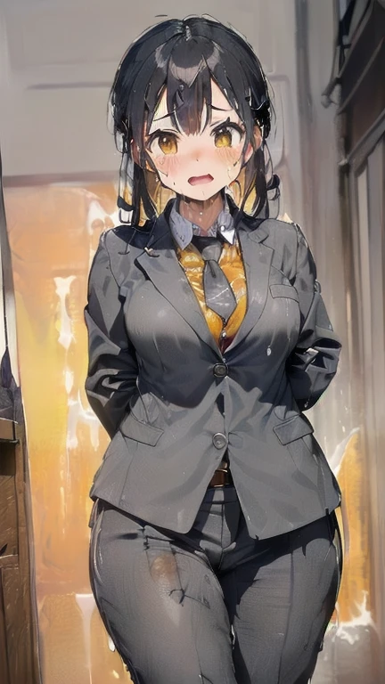 (must be follow these prompts:2.2),masterpiece,best quality,extremely detailed,(in her clothing:3.0),(in her formal styled business suit clothing:2.6),(adorable girl:2.5),(usually adorable face:2.2),(displayed one girl on single picture:2.4),(black hair:2.1),(lower height:2.3),(A small, curvy new employee working in modern Tokyo wearing a dark grey business suit jacket and trousers:2.3),(A cute girl-like moan echoes:2.2),(The new recruit was covered in thick, concentrated semen that had repeatedly soaked into his dark grey suit, turning it amber-coloured, and he became very smelly and dirty.:1.7),(The new employee was wearing a business suit that had been ejaculated on a long time ago, leaving a very light, amber-colored stain that was smeared with varying shades of color.:1.6),(その新入社員はfirst time々It gives a cute and innocent impression.:2.4),(The new employee's entire body was oozing with the slimy secretions that accompany sexual climax.:2.1),(The new employee's breasts, covered by her business suit, are swelling with intense lust.:2.4),(The new employee succumbed to her sexual desire and played with her clitoris through her pants.:1.8),(libidonous tumultus are makes sensuous reaction of her body:2.1),(she was sank into the depth of irresistible low passion:1.6),(viscous drips on her suit like a hunny dipping:2.4),(The new employee's love juices were dripping down the inside thighs of her dark grey trousers.:2.2),(in her clothing massively ejaculated:2.2),(men's elected twangers were inserted her:2.3),(The new employee with a plump, round body smells like semen:2.3),(she was already stroked up to the depth intervaginal sensual spot:2.3),(notably buldged up her inner labia majora:2.9),(A young, shy moan:1.5),(having big breasts in her clothing:2.6),(A new employee with an innocent look working in the office:2.3),(The new employee is short but has a slightly plump body.:2.1),(The crotch of his dark grey trousers is discolored with love juice stains.:2.5),(The new employee is convulsing and dripping love juice from her pussy, which is hidden under her pants.:1.8),(The new employee's dark grey trousers, which hug her plump thighs, are damp with lascivious secretions.:2.0),(The new employee endures the slush between his legs by continuing to wear his dark grey trousers.:2.1),(A new employee who is always holding his crotch over his dark grey trousers:1.7),(A moan filled with childish embarrassment:1.5),(The new employee's suit-covered breasts and nipples are bulging with lust.:1.8),(The new employee has a very lewd body hidden under her clothes.:2.2),(The new employee works very diligently.:2.5),(The new employee has short, thick legs.:2.2),(first time々New Employees:2.2),(she looks like japanese idol:2.3),(The dark grey trousers are made from a durable fabric that will never tear.:2.3),(she looks like a ta:2.0),(All of this happened to the new employee himself, not anyone else.:3.1),(tough business suit:2.2),(Make sure to depict the face:5.3),(Calm expression:4.3),(Innocent face:3),(The story focuses on just that one new employee.:3.3),(The only characters that appear are the new recruits.:4.2),(Portrait Style:5)
