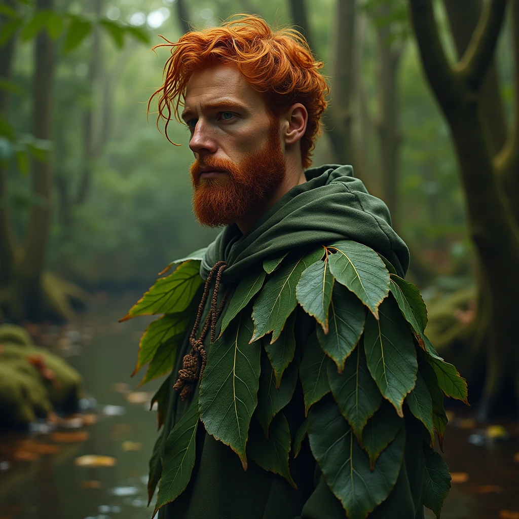 Red-haired man with clothes made of swamp leaves