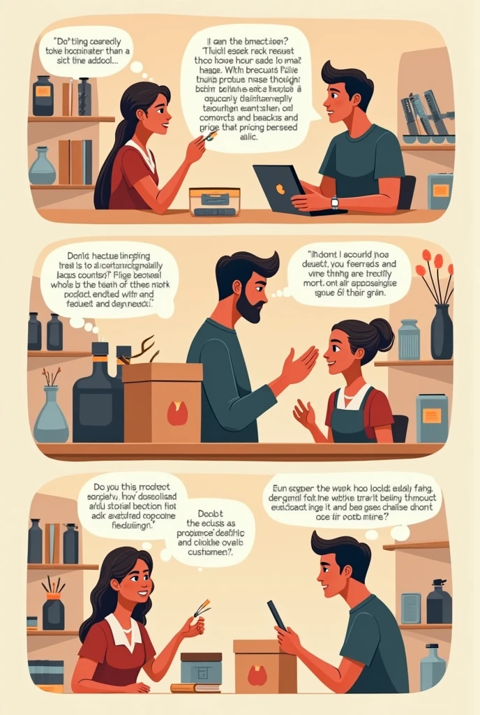 Title: The Importance of Customer Value
Frame 1:A customer looking at two similar products on the shelf, each priced differently.
*Customer Thought Bubble:* "Which one is worth my money?"
Frame 2:A salesperson approaches and begins to explain the unique features and benefits of one product.
*Salesperson:* "This one offers extended warranty, better durability, and free customer support."
Frame 3:The customer compares the information they received.
*Customer Thought Bubble:* "I think this one gives me more value, even if it’s slightly more expensive."
Frame 4: The customer happily buys the product with added value.
*Customer:* "I’m so glad I chose this one! The extra benefits make it worth the price."
Frame 5: The customer uses the product and shares their experience with friends.
*Customer:* "The warranty saved me when it broke! Great value for my money."
Frame 6: A new customer hears the positive feedback and considers the product.
*New Customer Thought Bubble:* "Seems like a good value. I'll buy it too!"