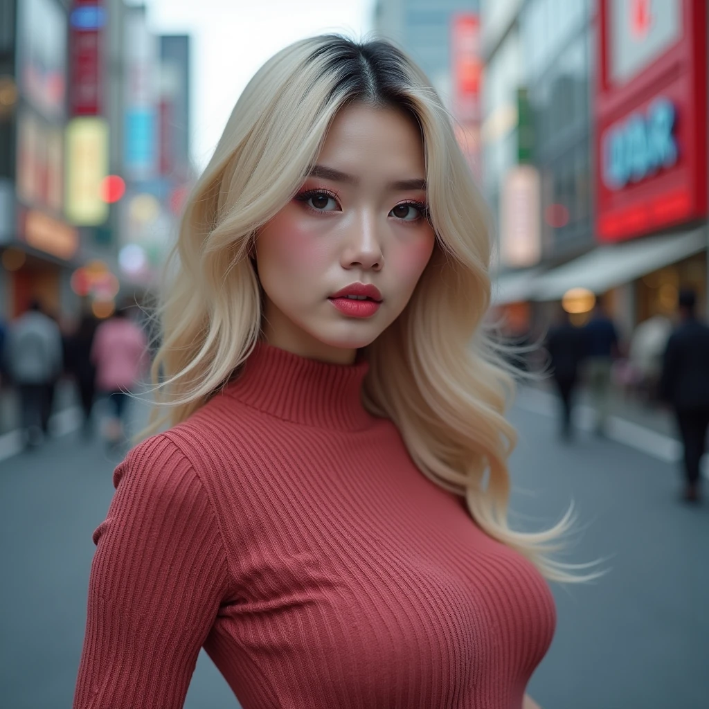 (On all fours、Highest quality、8k、Award-winning works、Ultra-high resolution)、One beautiful woman、(Knitted dress)、(blonde:1.1)、Bright color contacts、Perfect Makeup、Bright and shiny lipstick、(Very heavy makeup:1.2)、(Deep pink around the eyes:1.1)、Beautiful bright eyeshadow、Heavy makeup around the eyes、(Huge breasts:1.2)、(Romantic affection:1.ur confused expression when you look at me、(Many of them emphasize the body line..:1.1)、(Strongly blurred vibrant Harajuku city background:1.1)、(Strongly blurred background:1.1)、Accurate anatomy、Ultra HD Hair、(Ultra-high resolutionの完璧な美しい歯:1.1)、Ultra-high definition beauty face、Ultra HD Hair、Ultra HD Shining Eyes、輝くUltra-high resolutionの美肌、Ultra-high resolutionの艶やかな唇ショートカット, Twice the size, Large Breasts, blush, Please open your mouth a little, Slanted Eyes,
