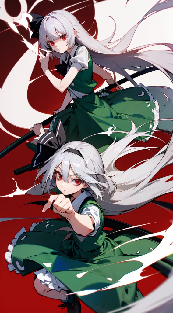 Highest quality I have long hair Gray Hair Konpaku Youmu Red eyes I don't have anything Odd Eye One person