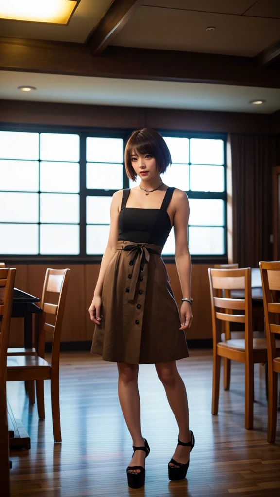 A woman in a brown dress is standing in the room., Female protagonist, Also, Female protagonist 👀 :8, Style Game Square Enix, sayori, ayami kojima amano, Inspired by Ryusuke Fukahori, For whom?, makoto shinka, kasumi arimura style 3/4, Female Characters, jin kagetsu