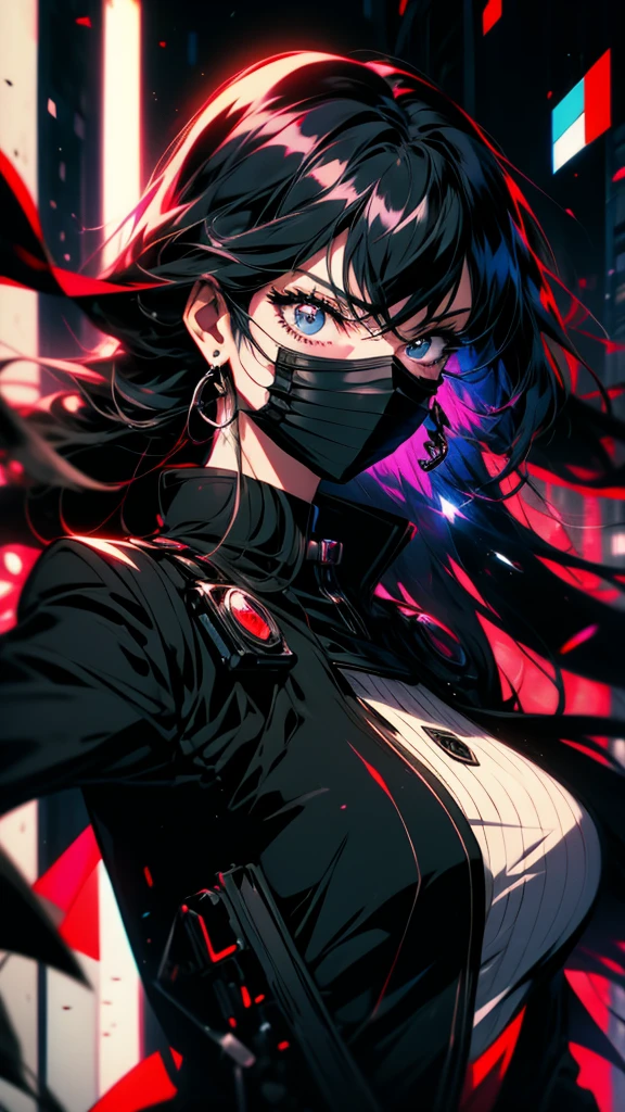 A woman wearing a black jacket and a black mask, Anime Styleに, Anime Styleキャラクター, Style Anime, as an Anime characters, an Anime, Anime characters, (Anime), Anime Moe Art Style, Anime Style, Girls Frontline Style, City Girl Fan Art, modern anime style, female Anime characters, High quality anime art style, Anime Style