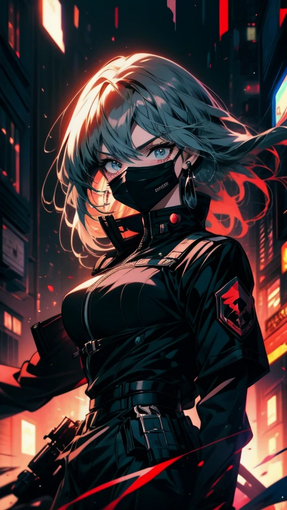 A woman wearing a black jacket and a black mask, Anime Styleに, Anime Styleキャラクター, Style Anime, as an Anime characters, an Anime, Anime characters, (Anime), Anime Moe Art Style, Anime Style, Girls Frontline Style, City Girl Fan Art, modern anime style, female Anime characters, High quality anime art style, Anime Style