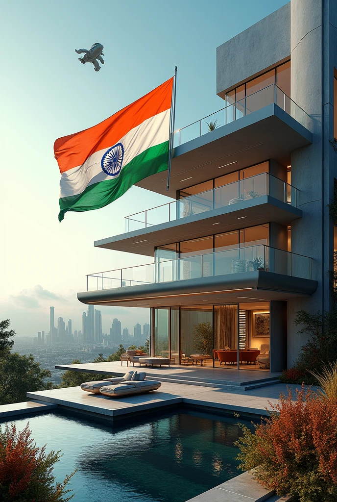 Futuristic Villa with indian flage
