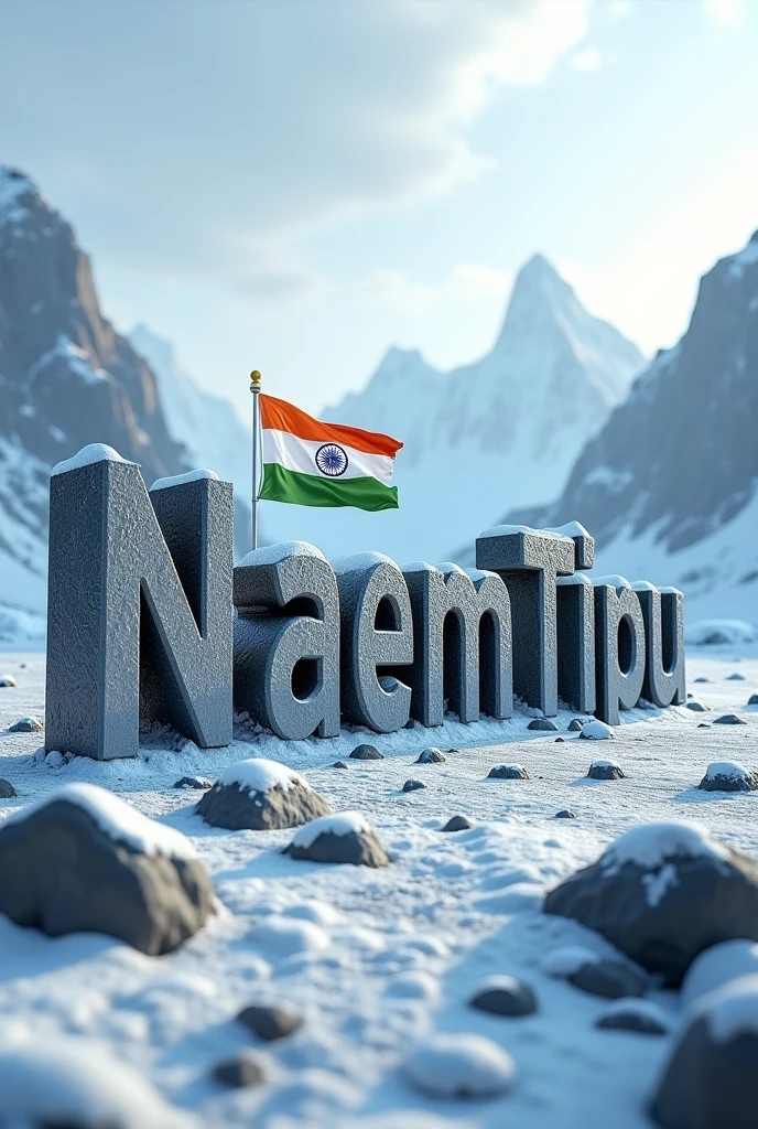 15 August a big iceland and stone type 3d name "NaeemTipu" Indian flag