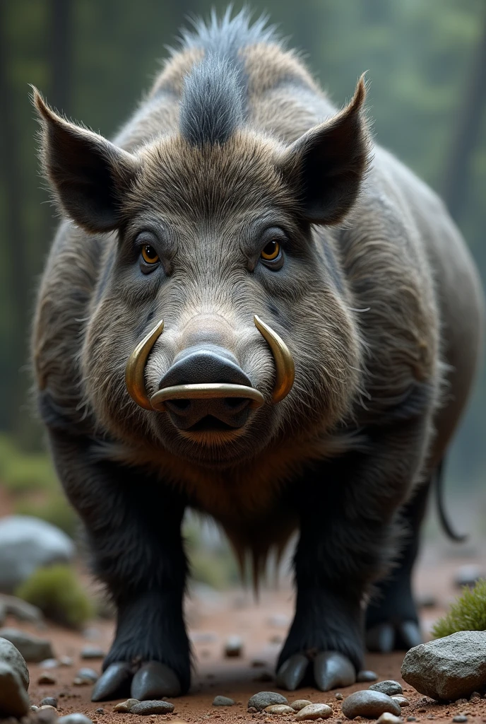 a furry boar with nose ring storng